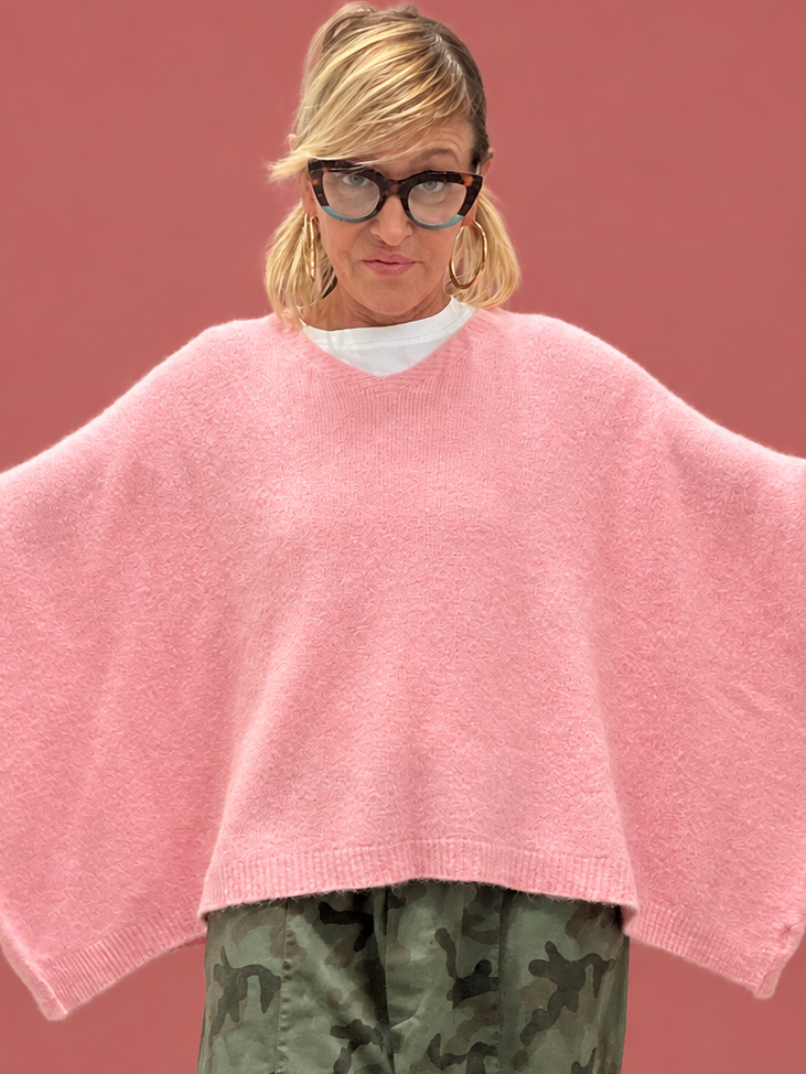 Maglia poncho oversize con scollo a V