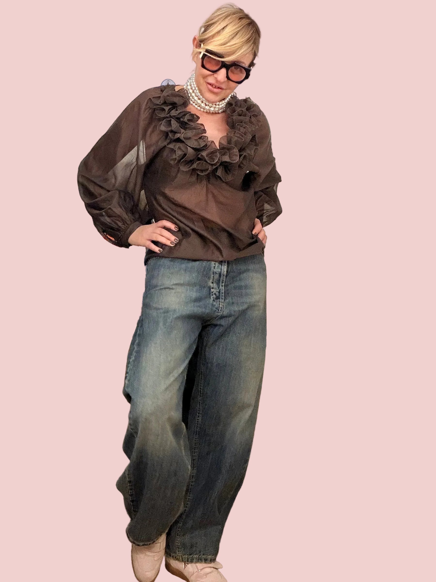 Jeans Vintage Wide Leg Effetto Vissuto