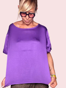 Blusa Oversize in Raso — Viola / Ocra / Antracite