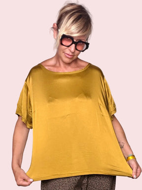 Blusa Oversize in Raso — Viola / Ocra / Antracite