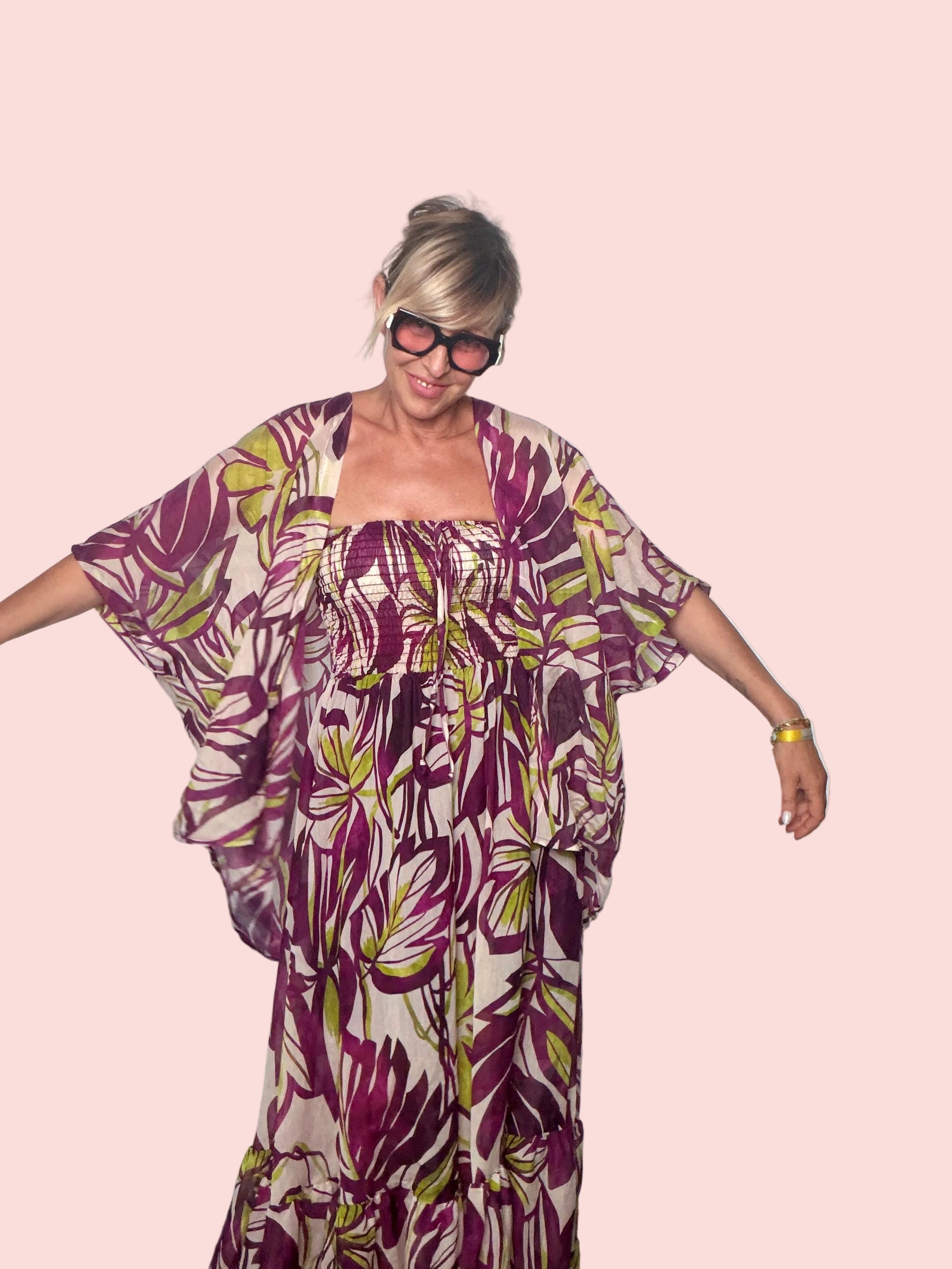 Abito Maxi a Fascia Smock — Stampa Arabesque Terracotta