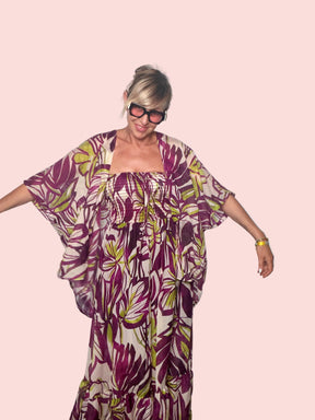 Abito Maxi a Fascia Smock — Stampa Arabesque Terracotta
