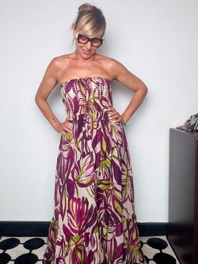 Abito Maxi a Fascia Smock — Stampa Arabesque Terracotta