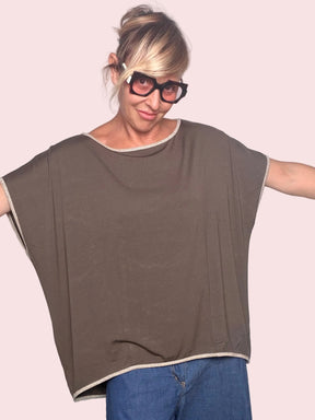Top Oversize in Jersey con Bordi Lurex — Rosso / Tortora / Nero