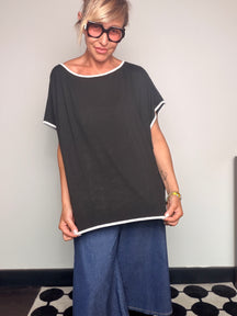 Top Oversize in Jersey con Bordi Lurex — Rosso / Tortora / Nero
