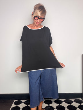 Top Oversize in Jersey con Bordi Lurex — Rosso / Tortora / Nero
