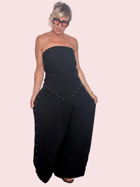 Completo FEMALE – Top Bustier e Pantalone Wide Leg con Borchie