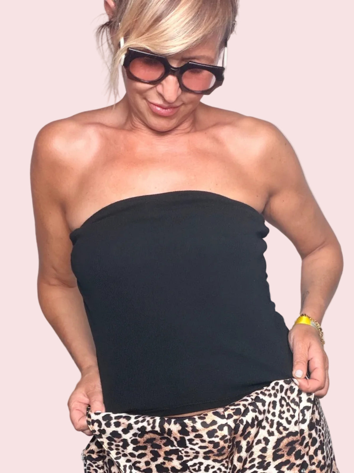 Top a Fascia in Cotone Giallo Senape e moro