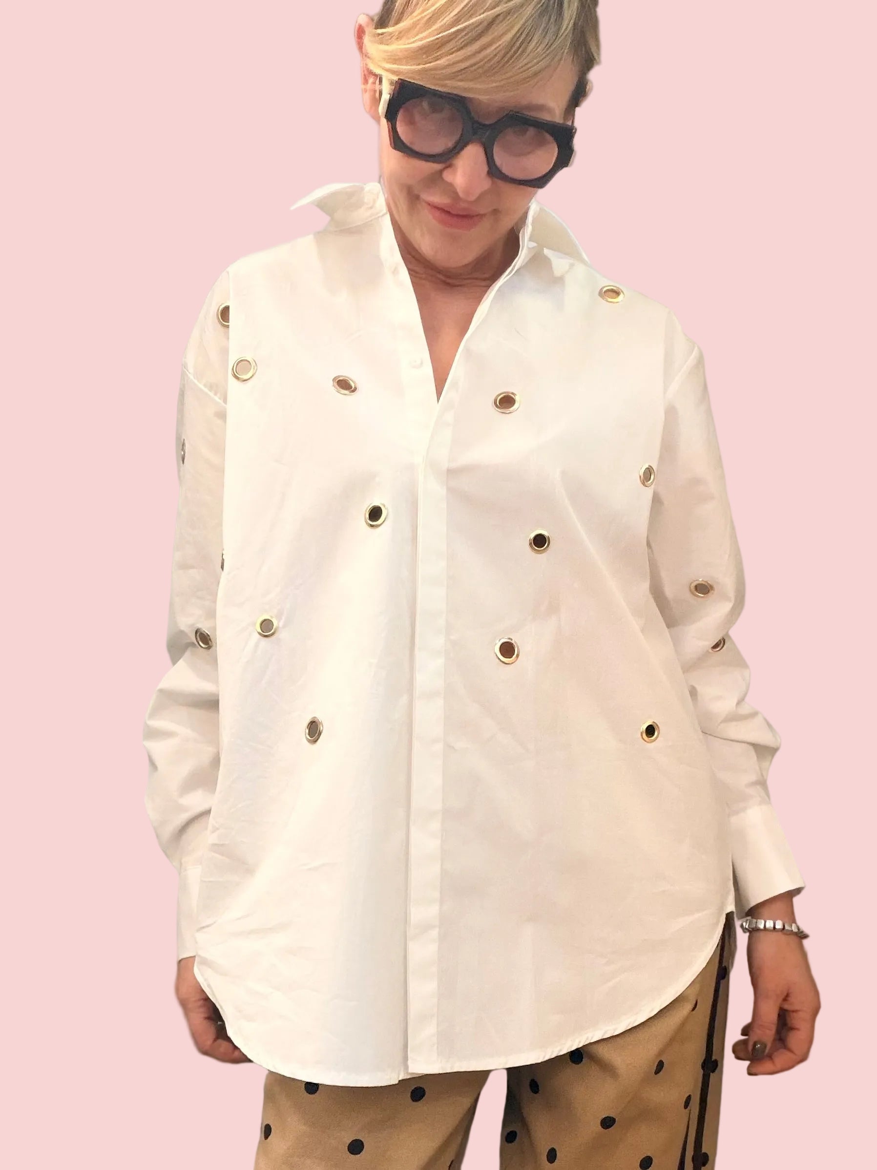 Camicia Bianca Oversize Eyelet Dettagli Metallici