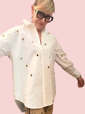 Camicia Bianca Oversize Eyelet Dettagli Metallici