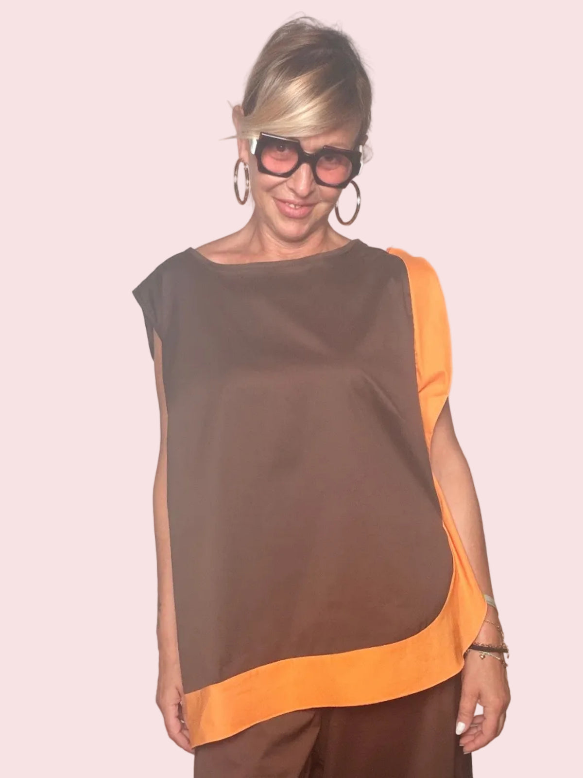 BLUSA BICOLORE MARRONE / ARANCIO