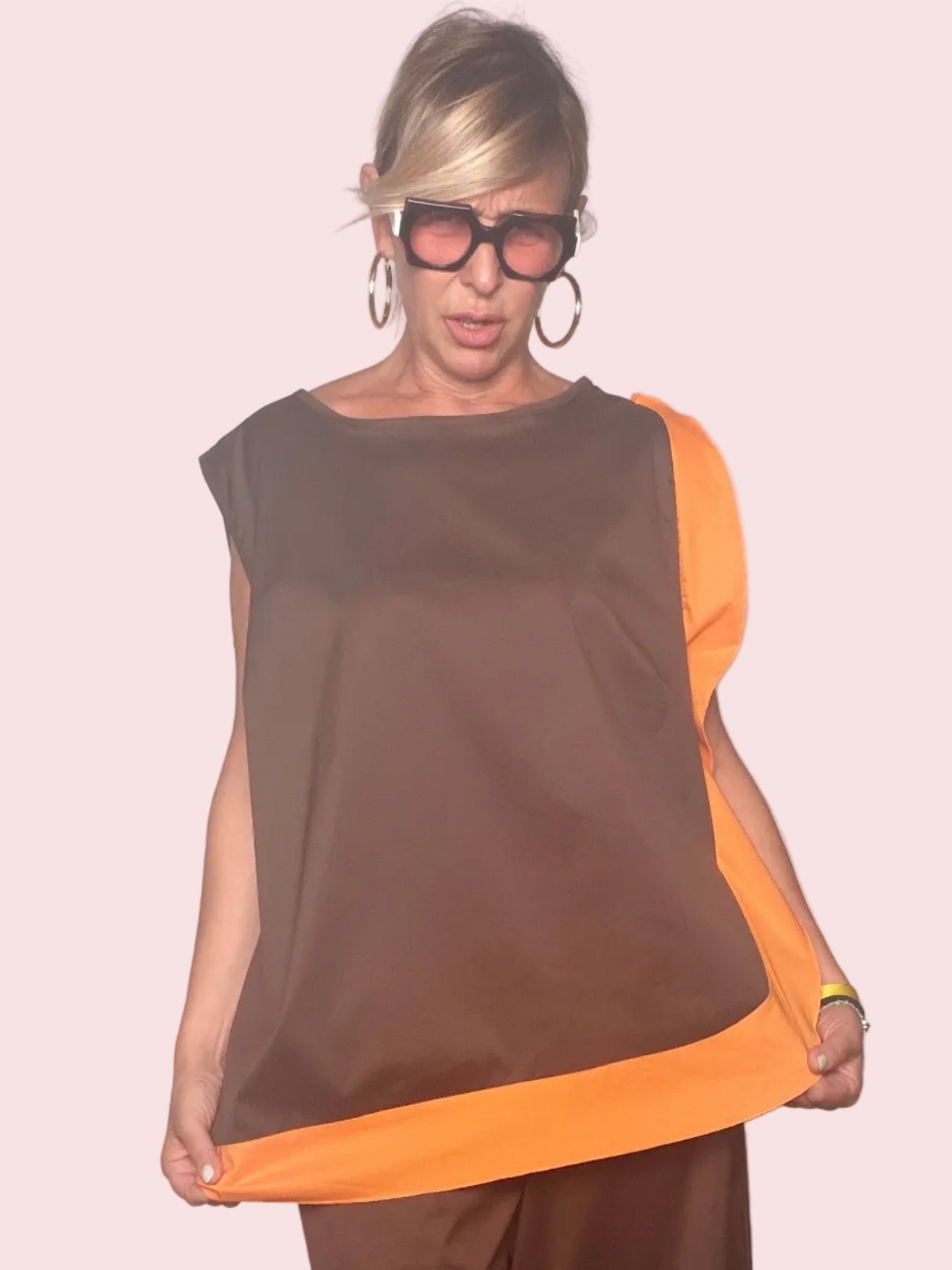 BLUSA BICOLORE MARRONE / ARANCIO