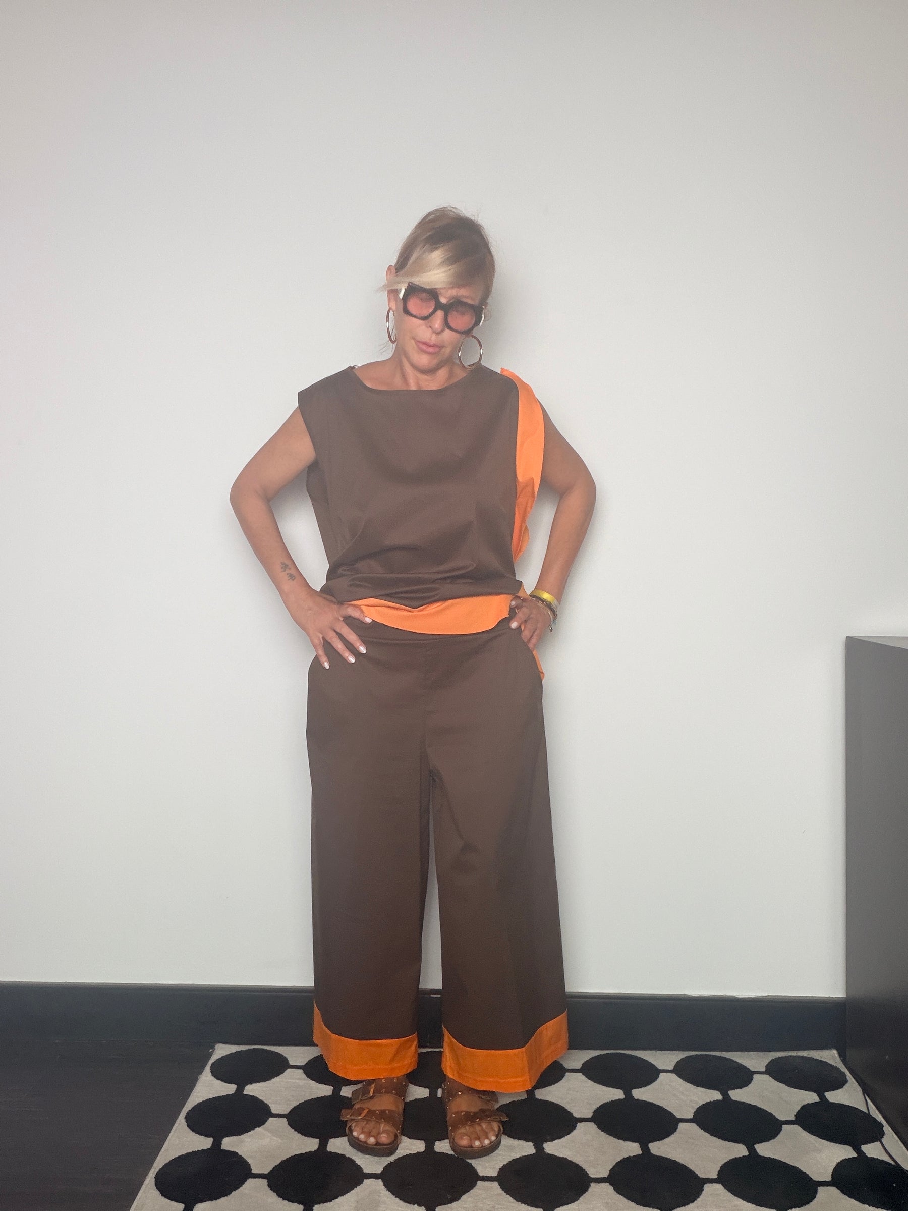 Pantalone Culotte con Risvolto Arancione