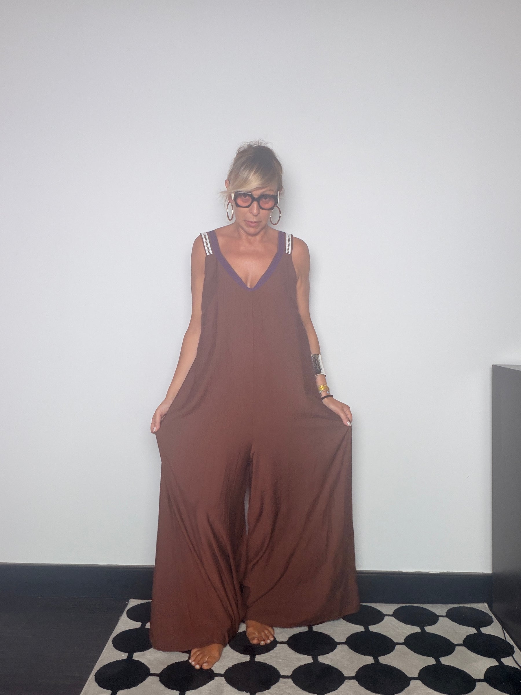 Jumpsuit Maxi in Jersey — Marrone Terracotta