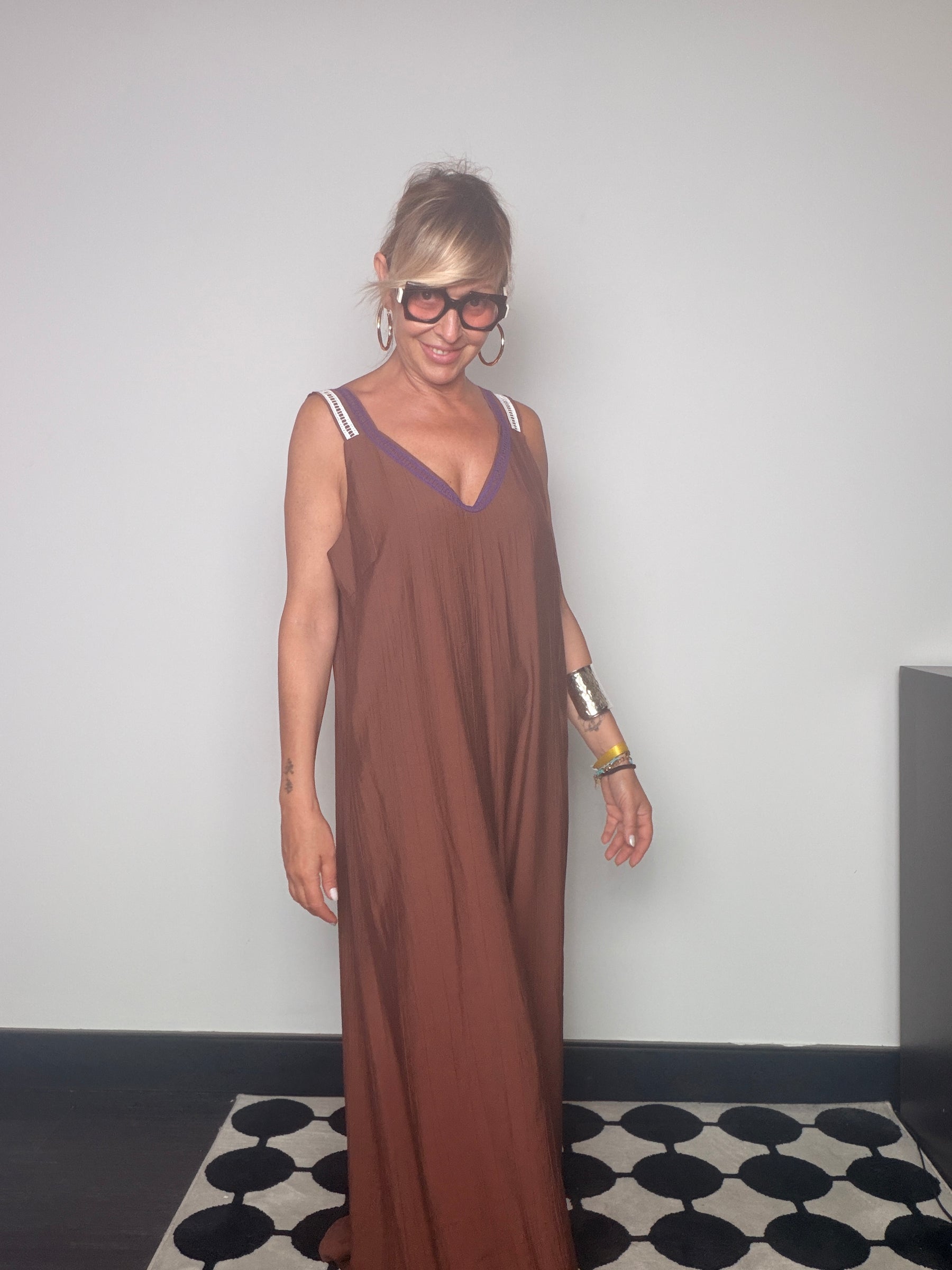 Jumpsuit Maxi in Jersey — Marrone Terracotta