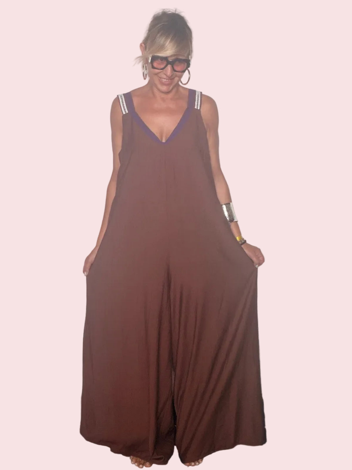 Jumpsuit Maxi in Jersey — Marrone Terracotta
