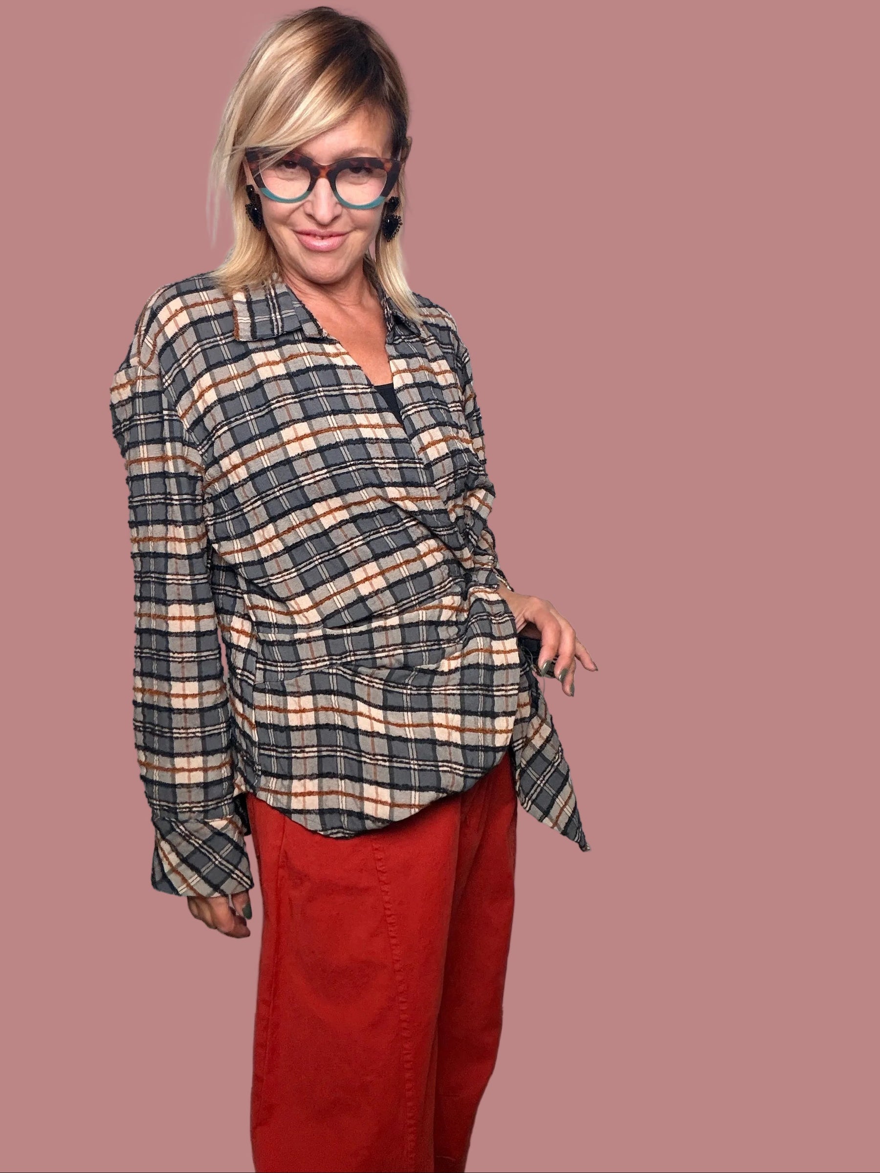 Pantalone balloon avorio con tasche e cuciture sagomate