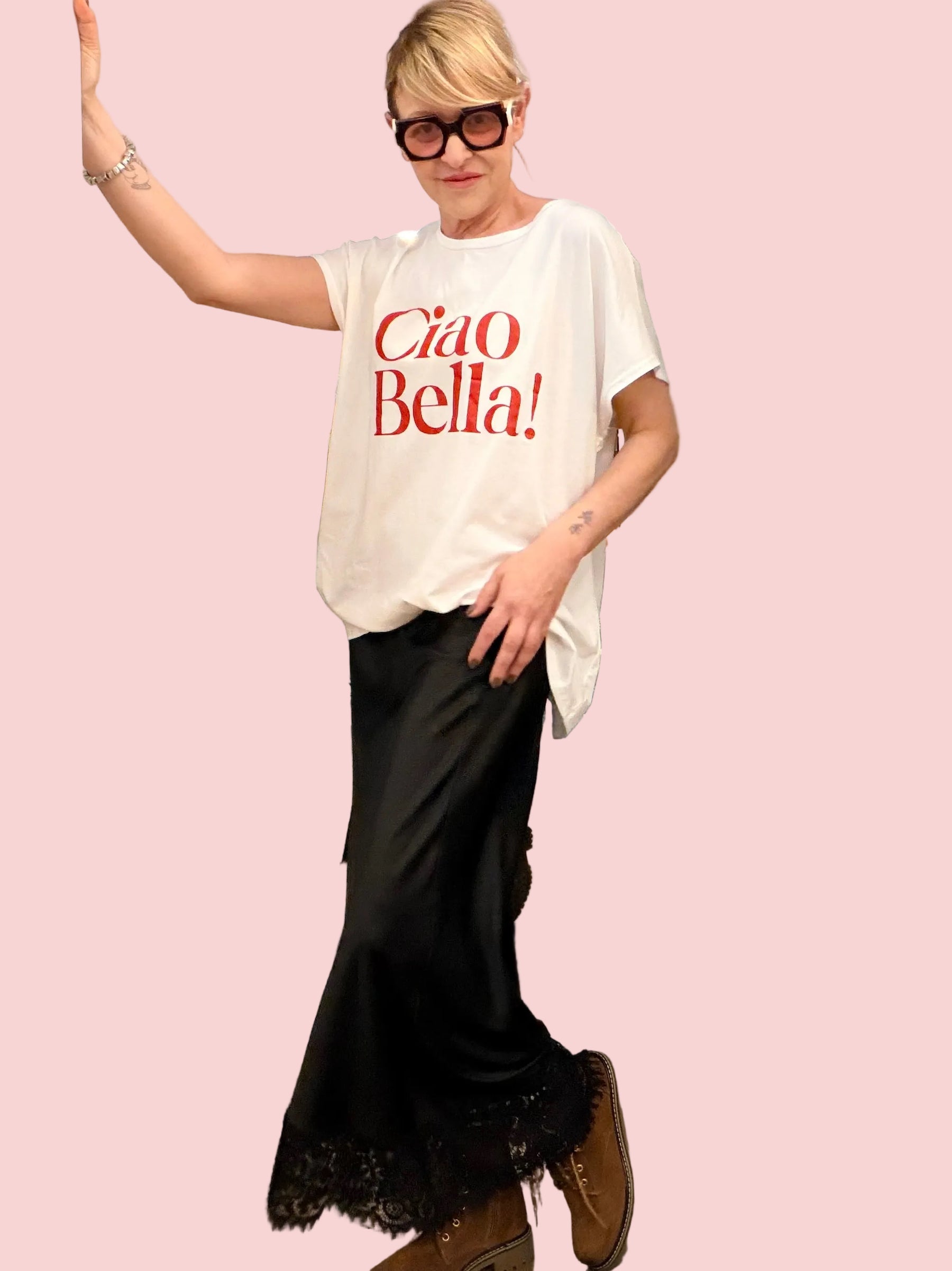 Gonna lunga in tessuto fluido con dettagli in pizzo