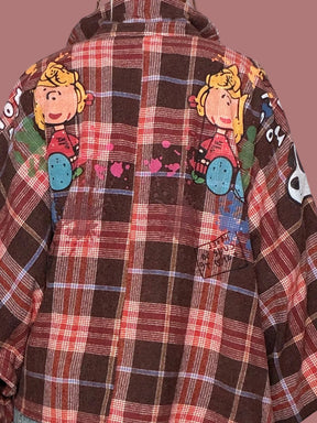 Camicia oversize a quadri con stampa cartoon
