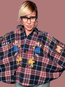 Camicia oversize a quadri con stampa cartoon