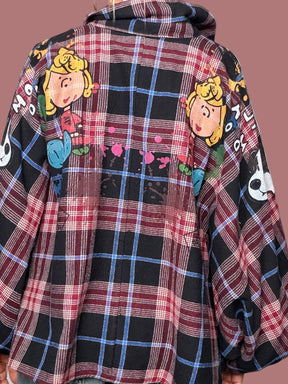 Camicia oversize a quadri con stampa cartoon