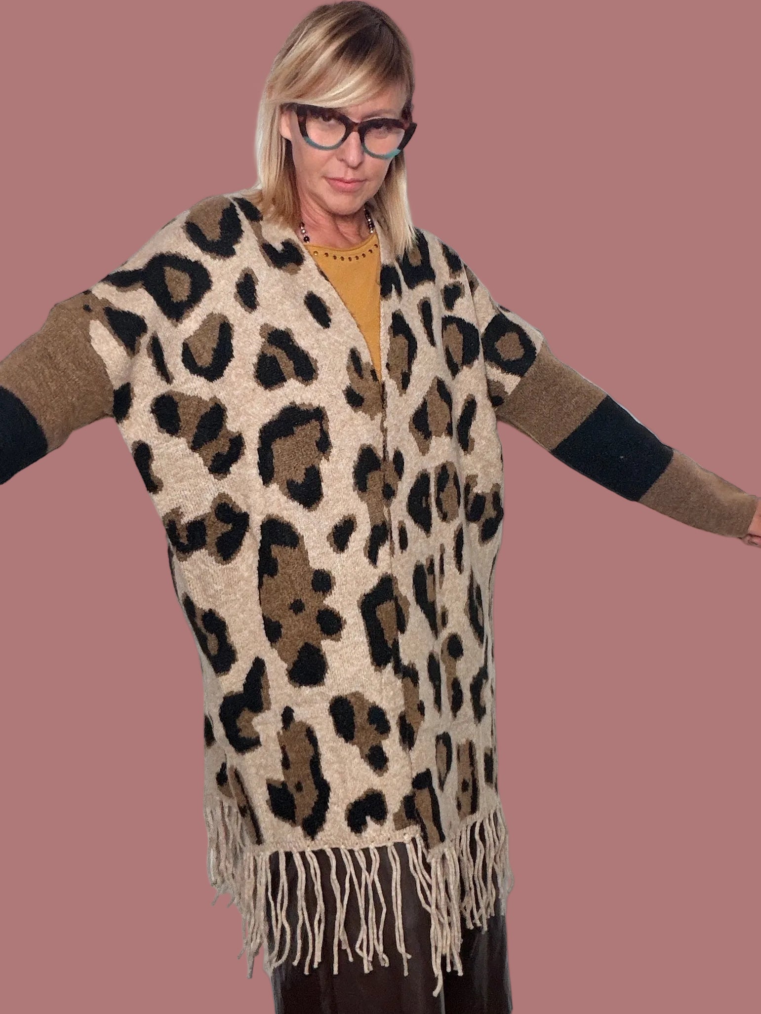 Cardigan Lungo Animalier con Frangia Susy Star