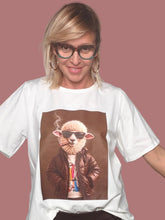 T-shirt bianca con stampa pecorella rock