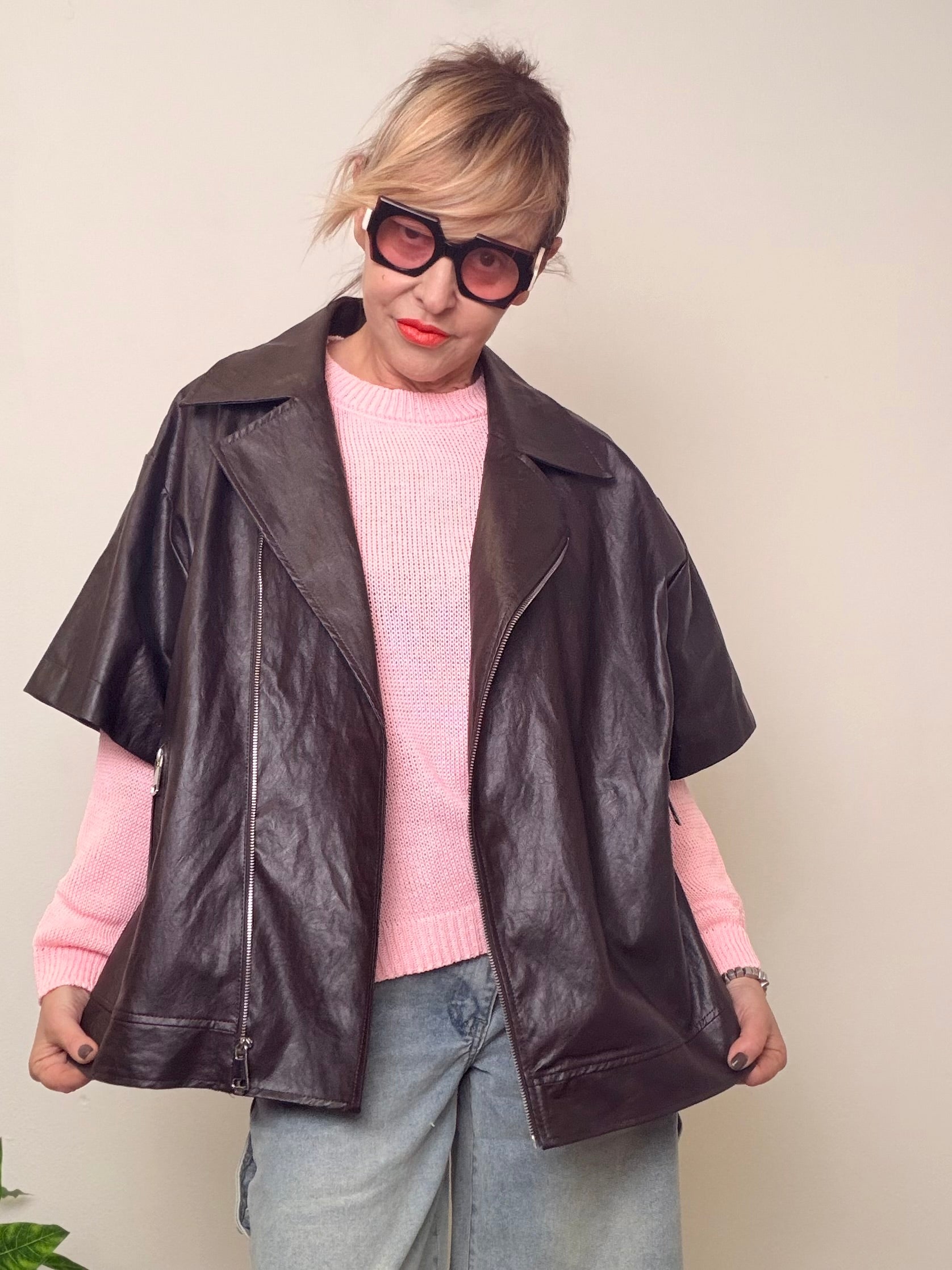 Chiodo in Ecopelle Nera Oversize