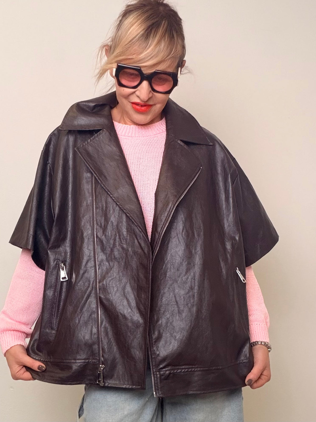 Chiodo in Ecopelle Nera Oversize