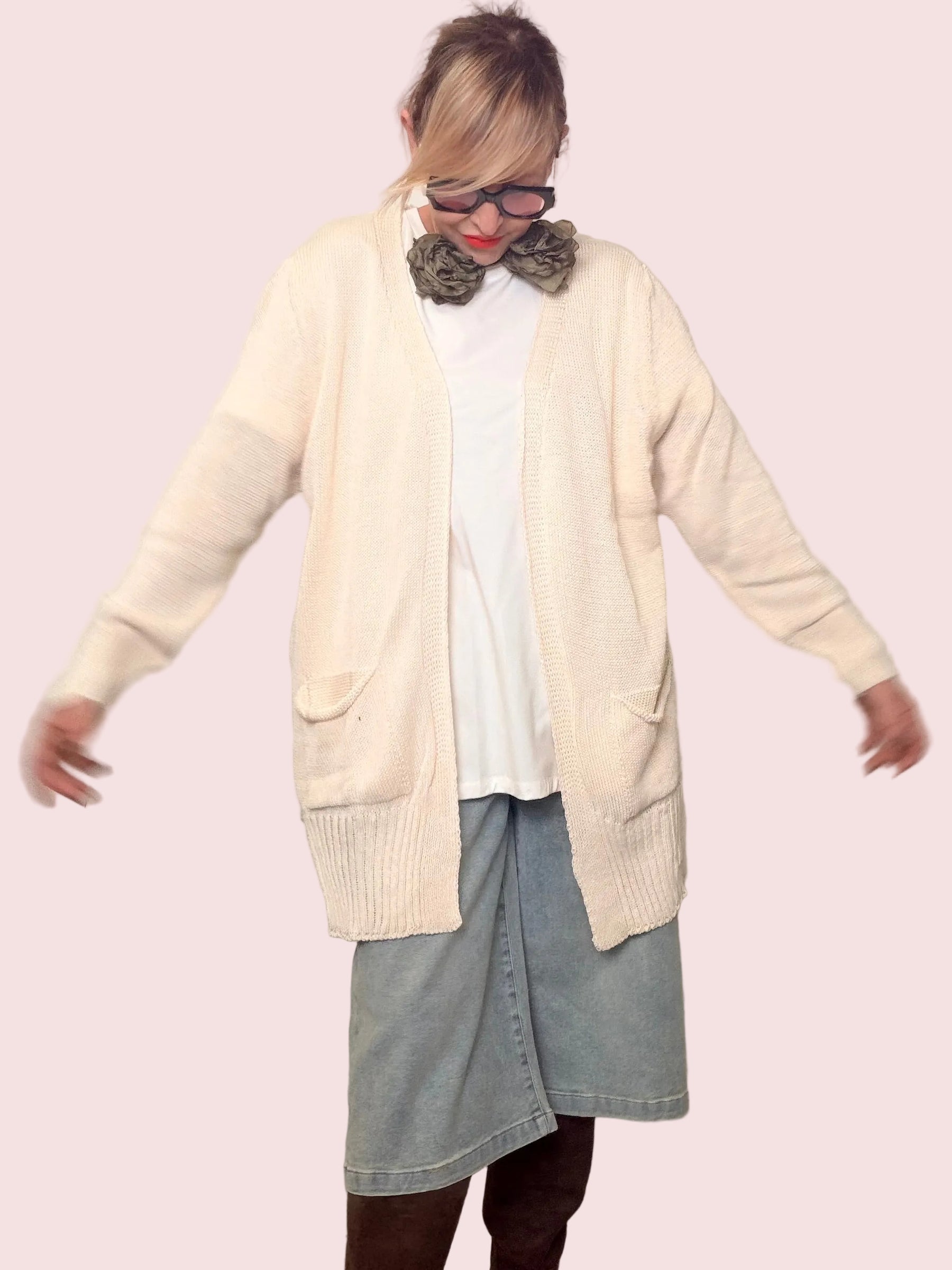 Cardigan Lungo in Maglia con Tasche