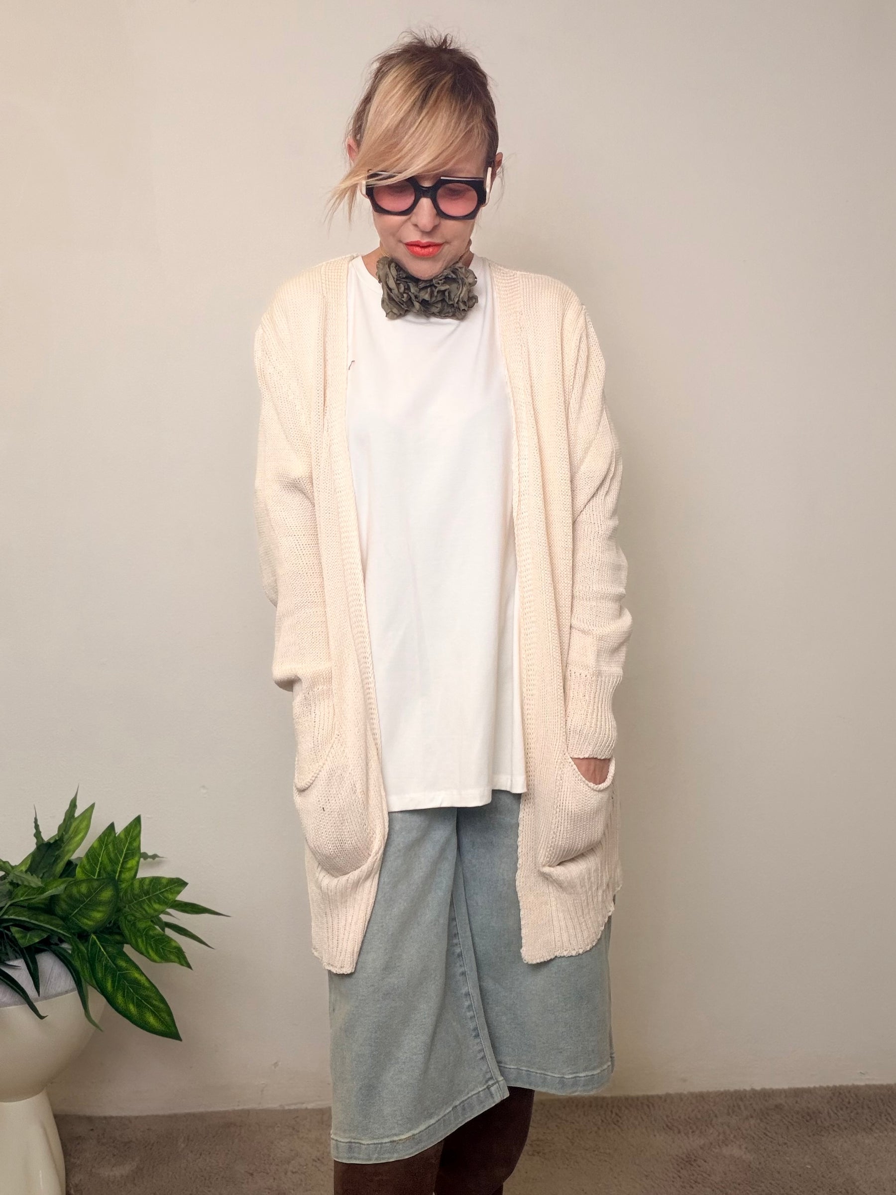 Cardigan Lungo in Maglia con Tasche