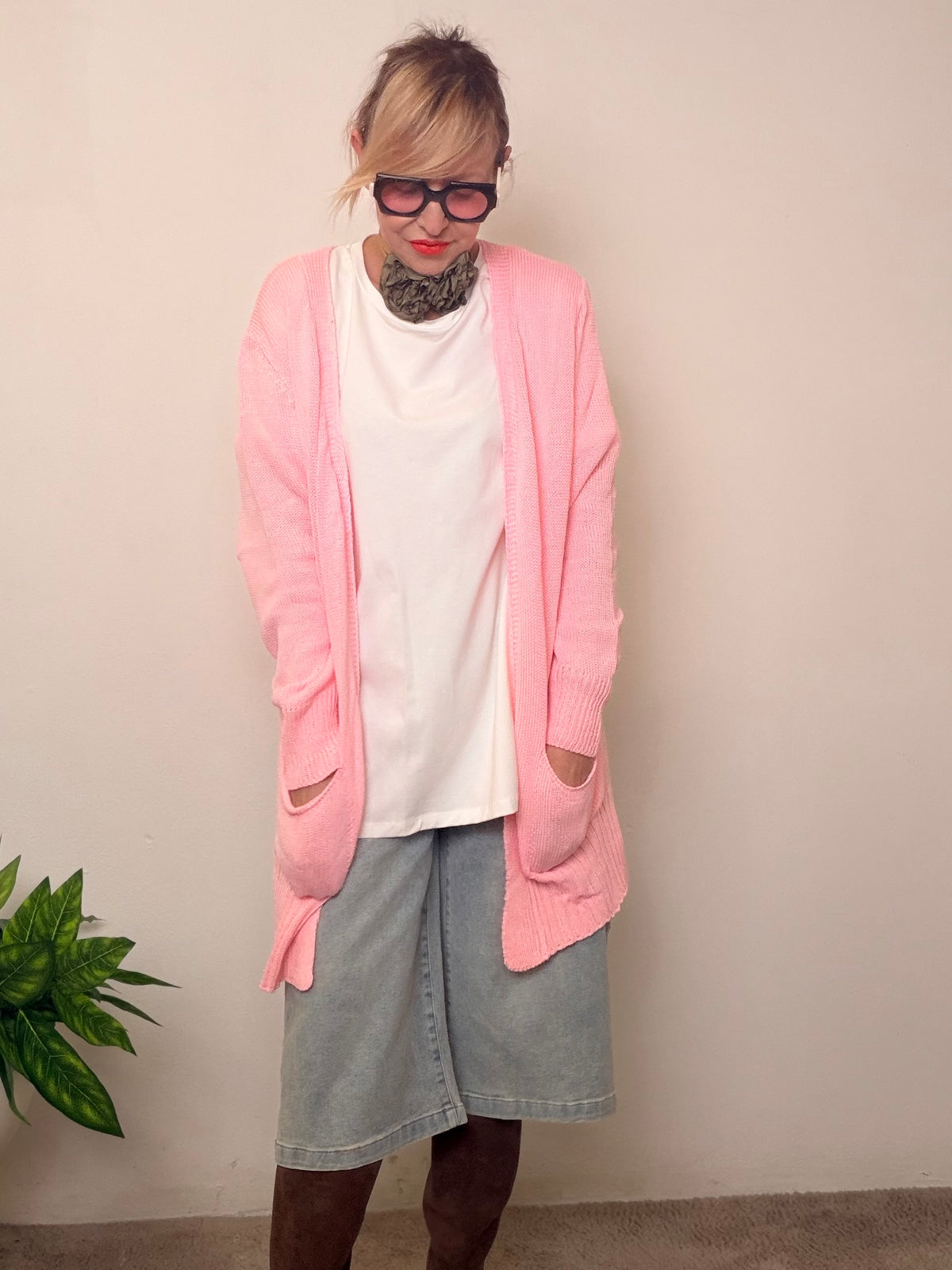 Cardigan Lungo in Maglia con Tasche