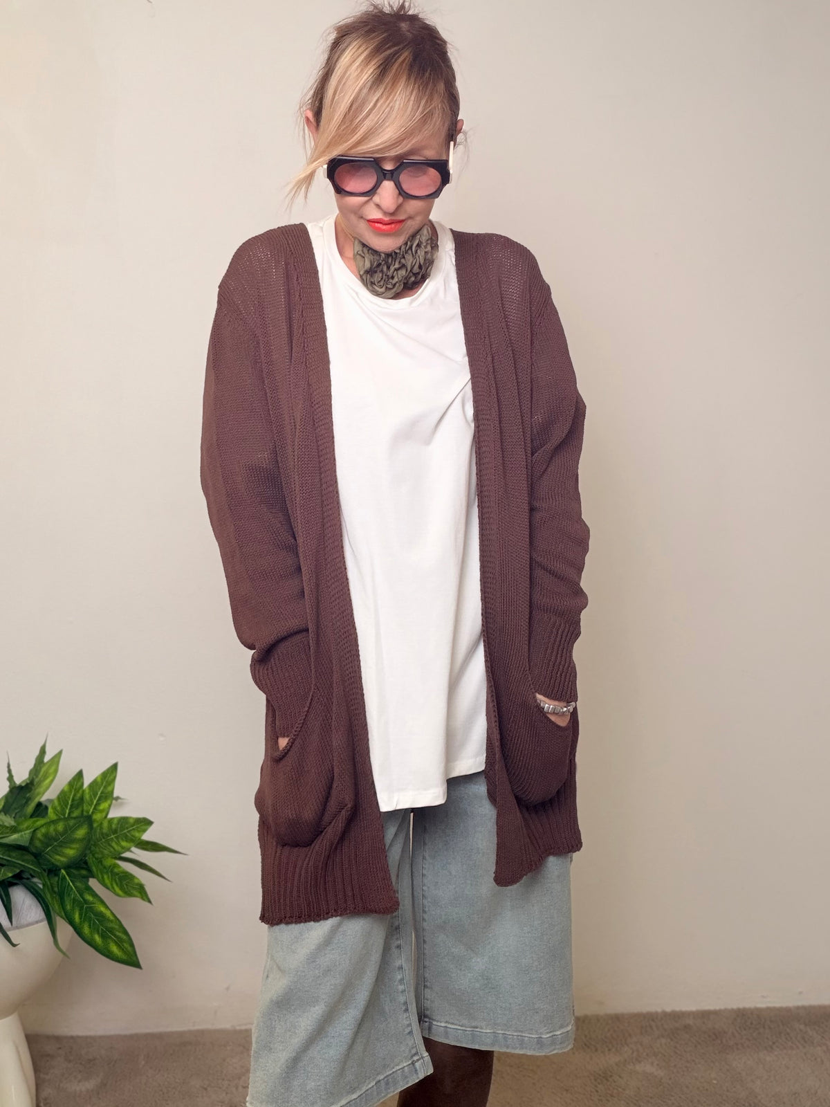 Cardigan Lungo in Maglia con Tasche