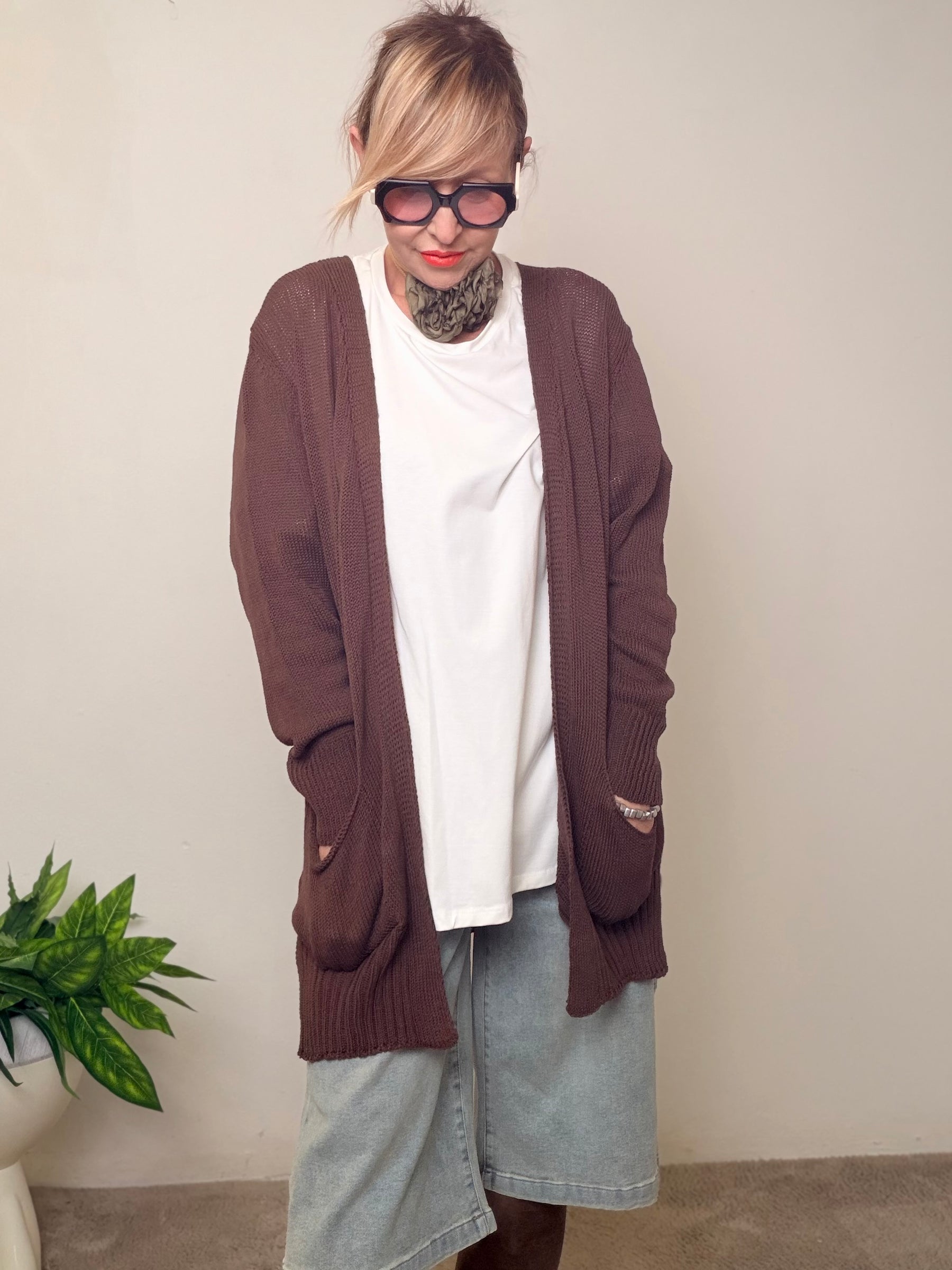 Cardigan Lungo in Maglia con Tasche