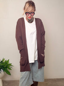 Cardigan Lungo in Maglia con Tasche