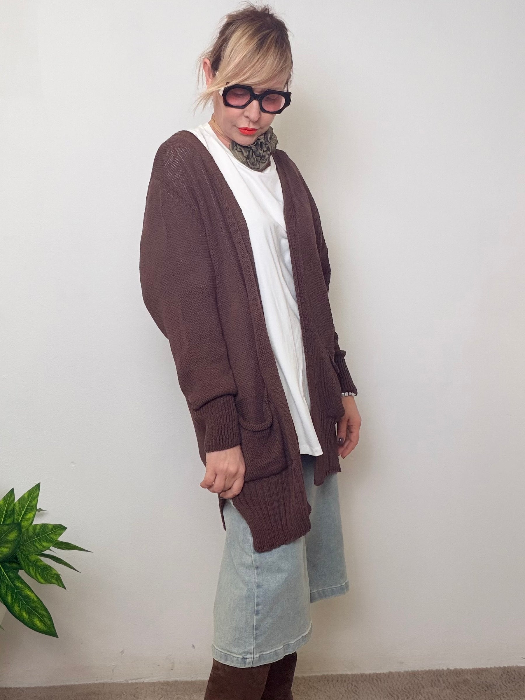 Cardigan Lungo in Maglia con Tasche