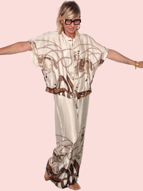 Completo Equestre Satinato — Giacca Kimono e Pantaloni Palazzo