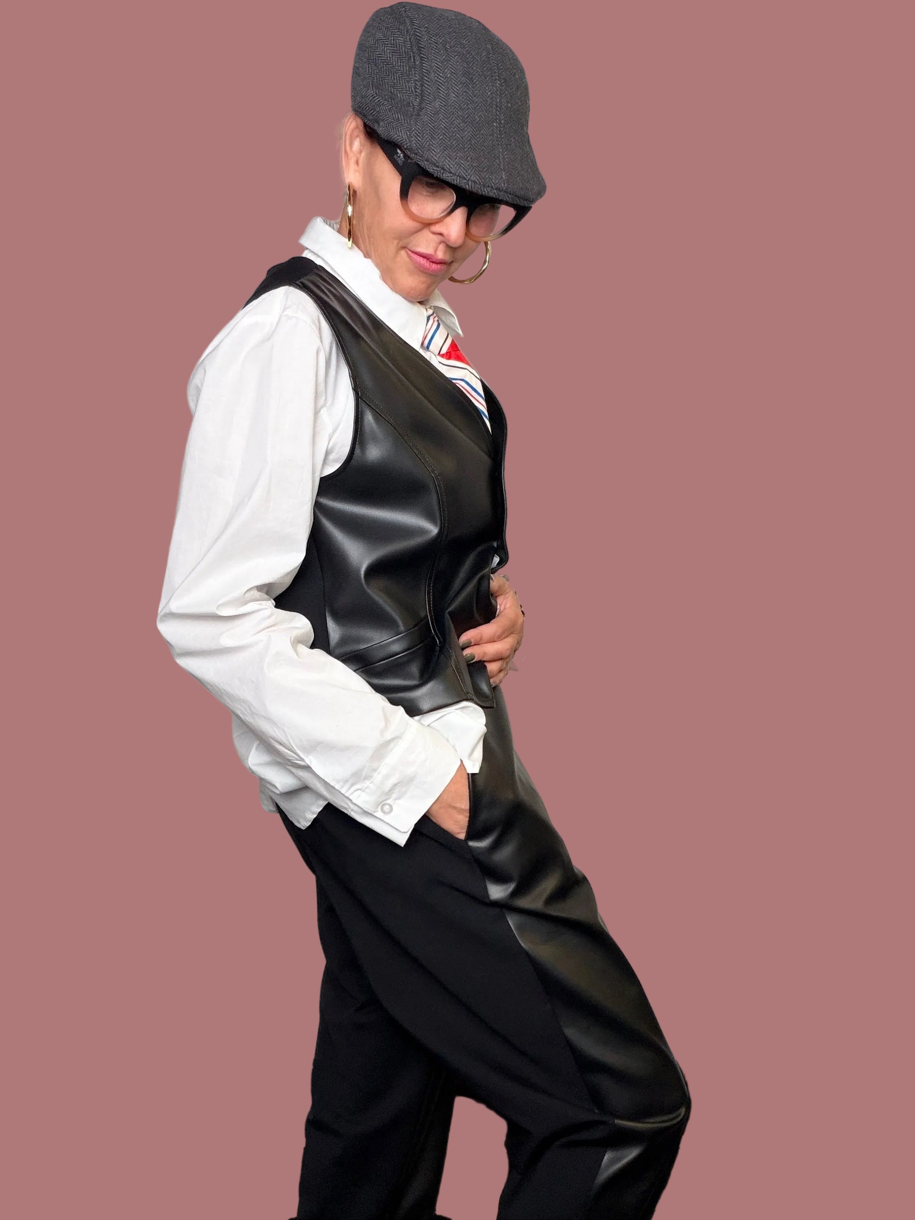 Pantalone con davanti in ecopelle e retro in punto Milano