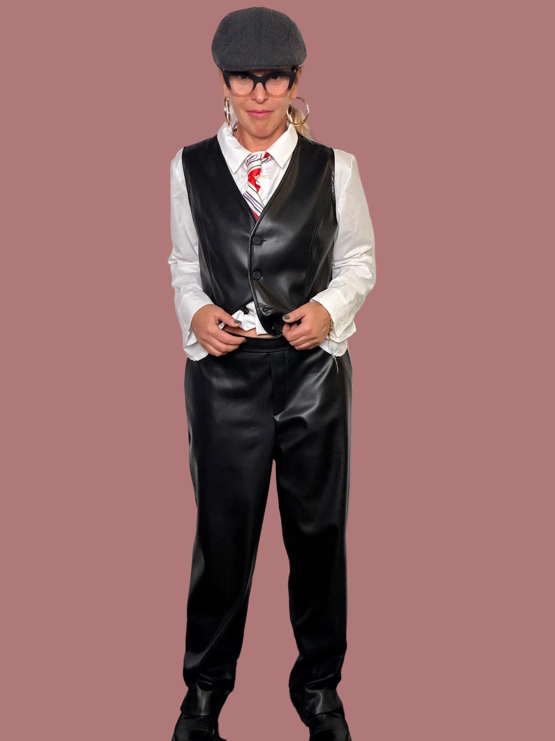 Pantalone con davanti in ecopelle e retro in punto Milano