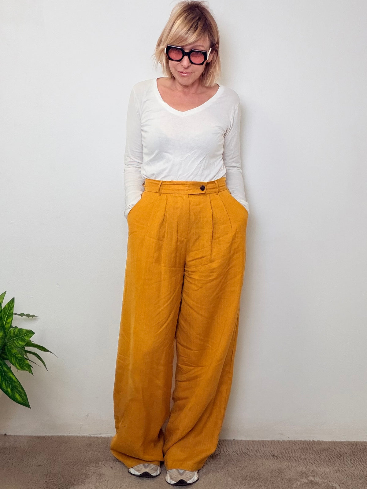 Pantalone Palazzo in Misto Lino Senape