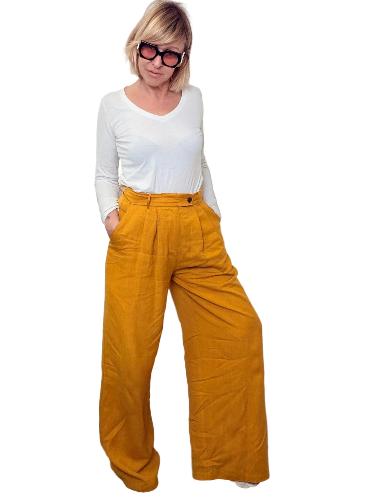 Pantalone Palazzo in Misto Lino Senape