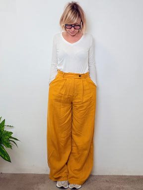 Pantalone Palazzo in Misto Lino Senape