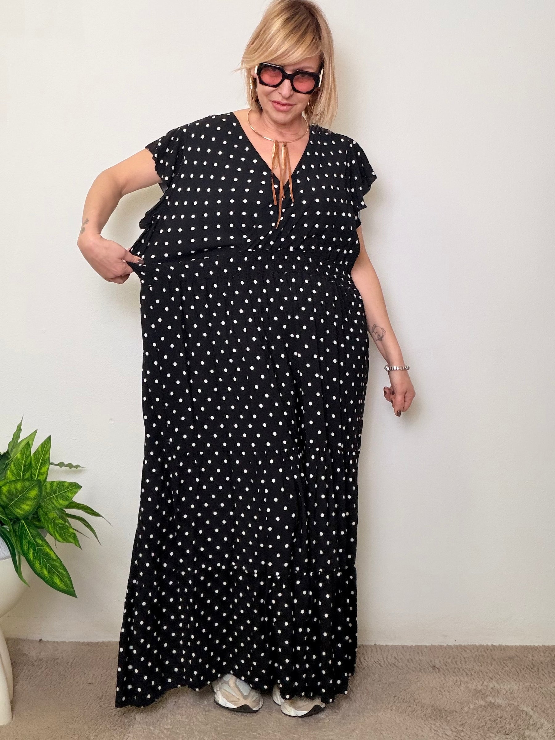 Abito Lungo in viscosa Oversize a Pois