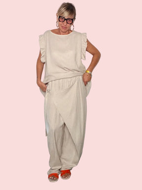 Pantalone Palazzo Lino Sabbia — Drappeggio Incrociato