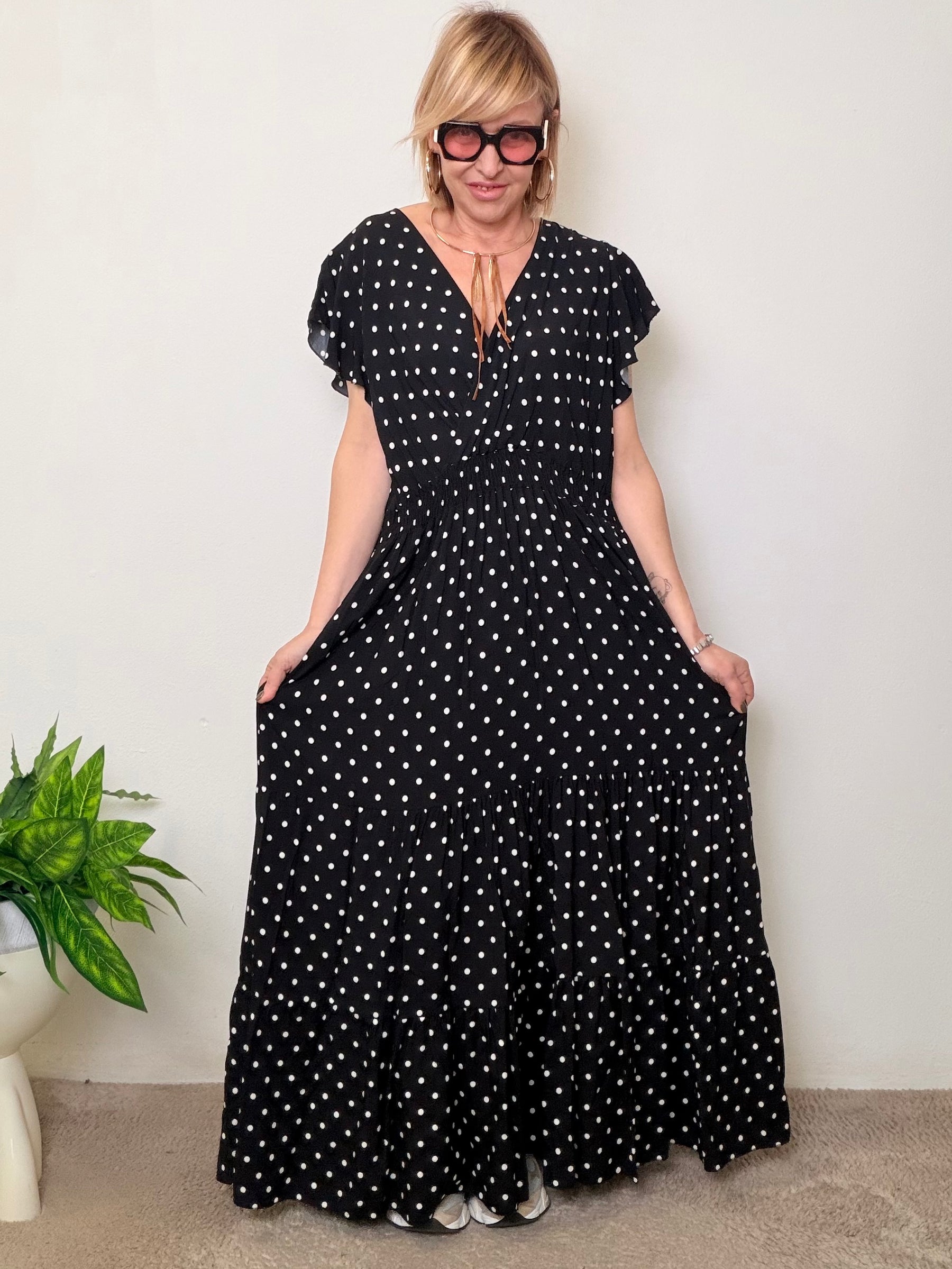 Abito Lungo in viscosa Oversize a Pois