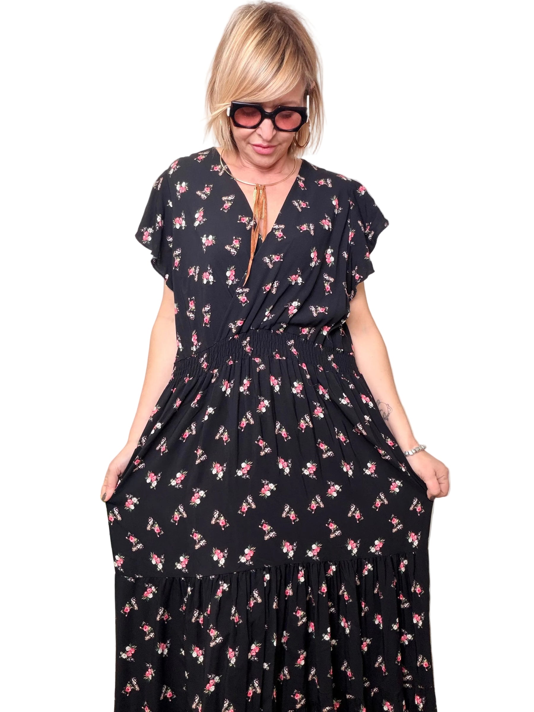 Abito Lungo Floreale con Balze