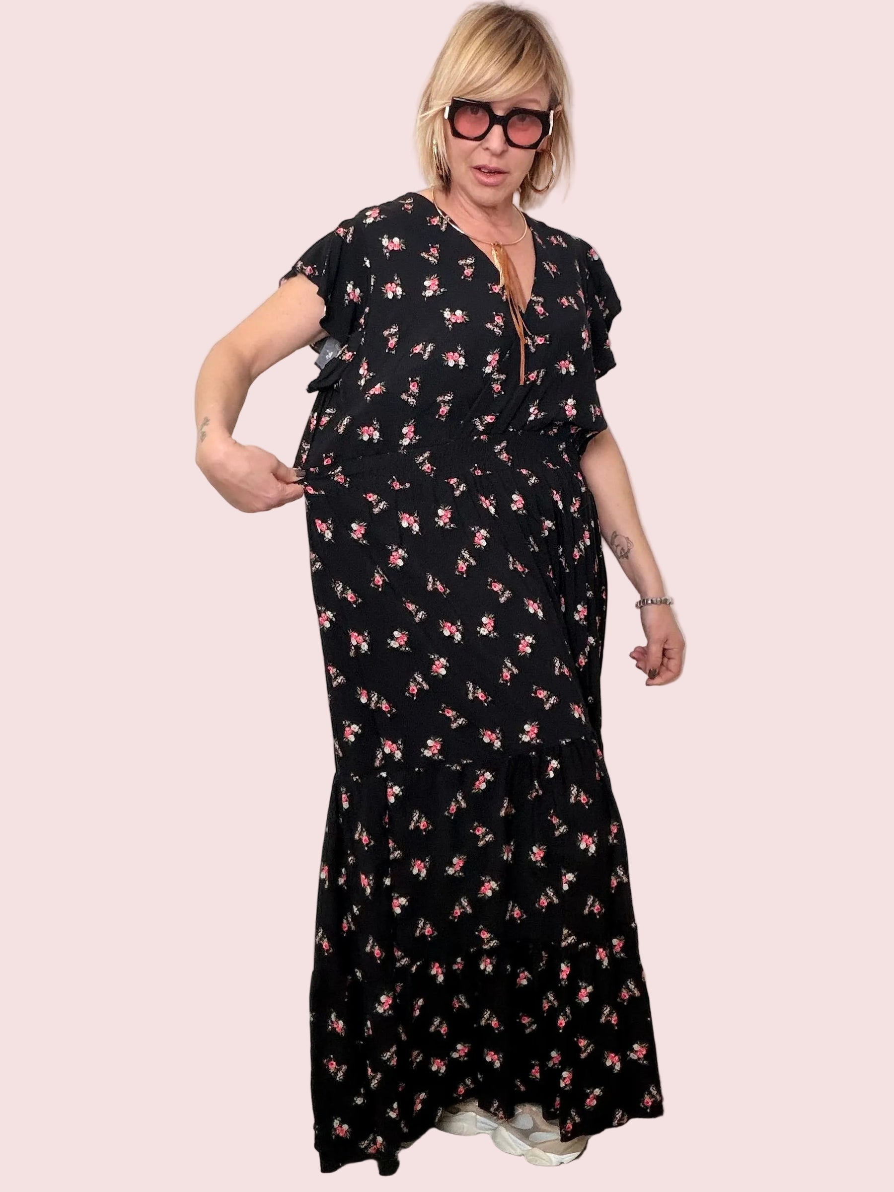 Abito Lungo Floreale con Balze