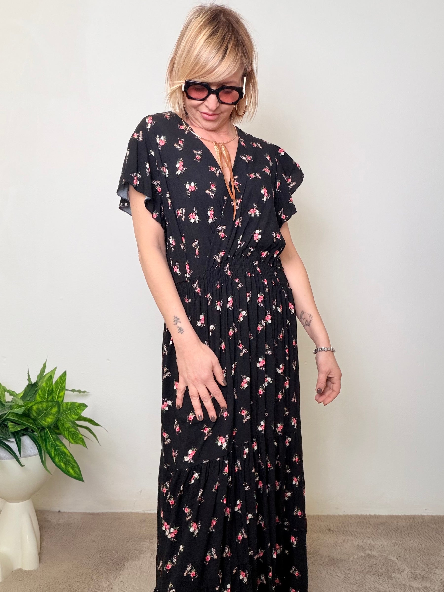 Abito Lungo Floreale con Balze