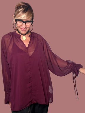 Camicia Over Velata con Top e Lacci ai Polsi