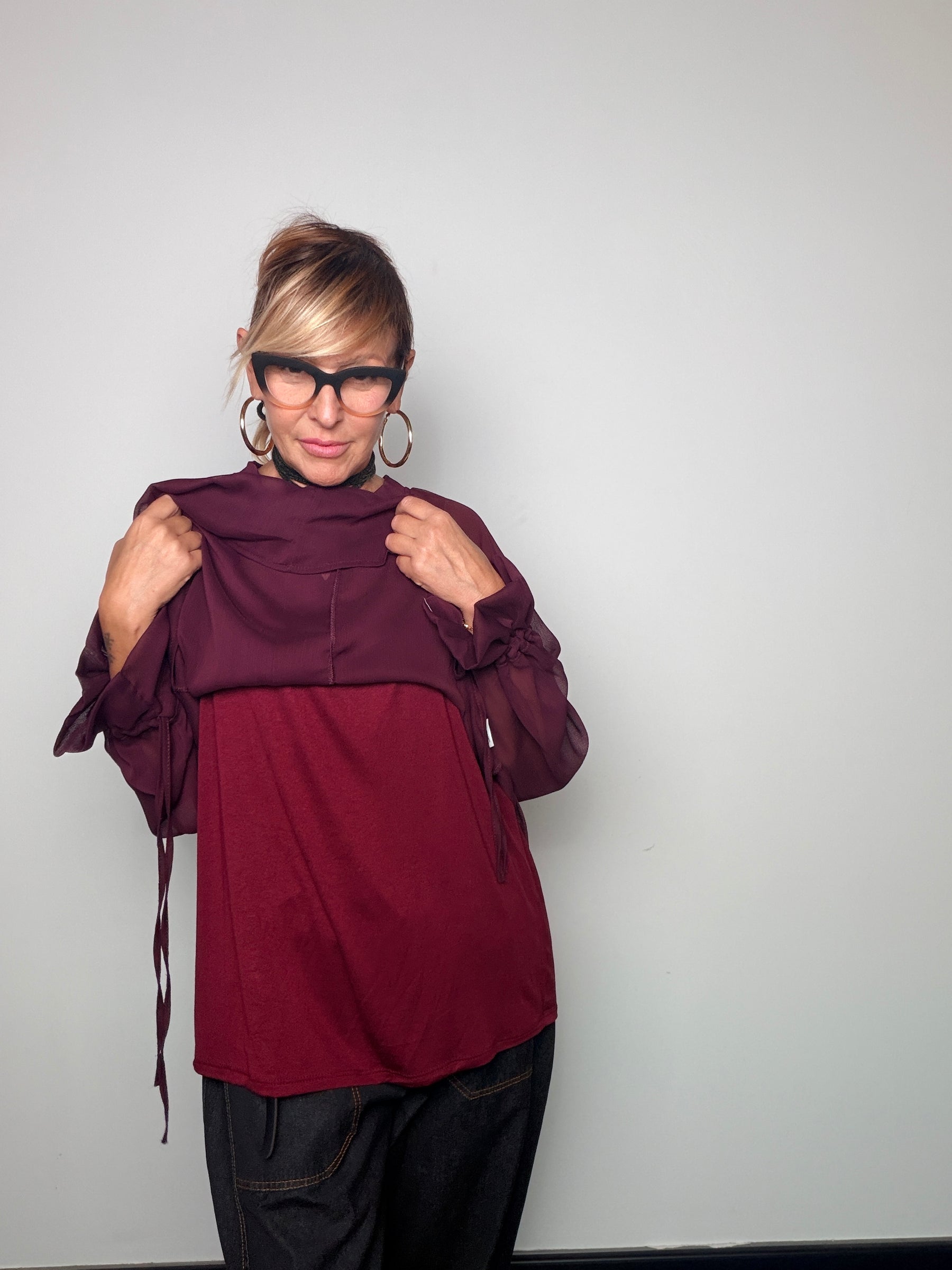 Camicia Over Velata con Top e Lacci ai Polsi